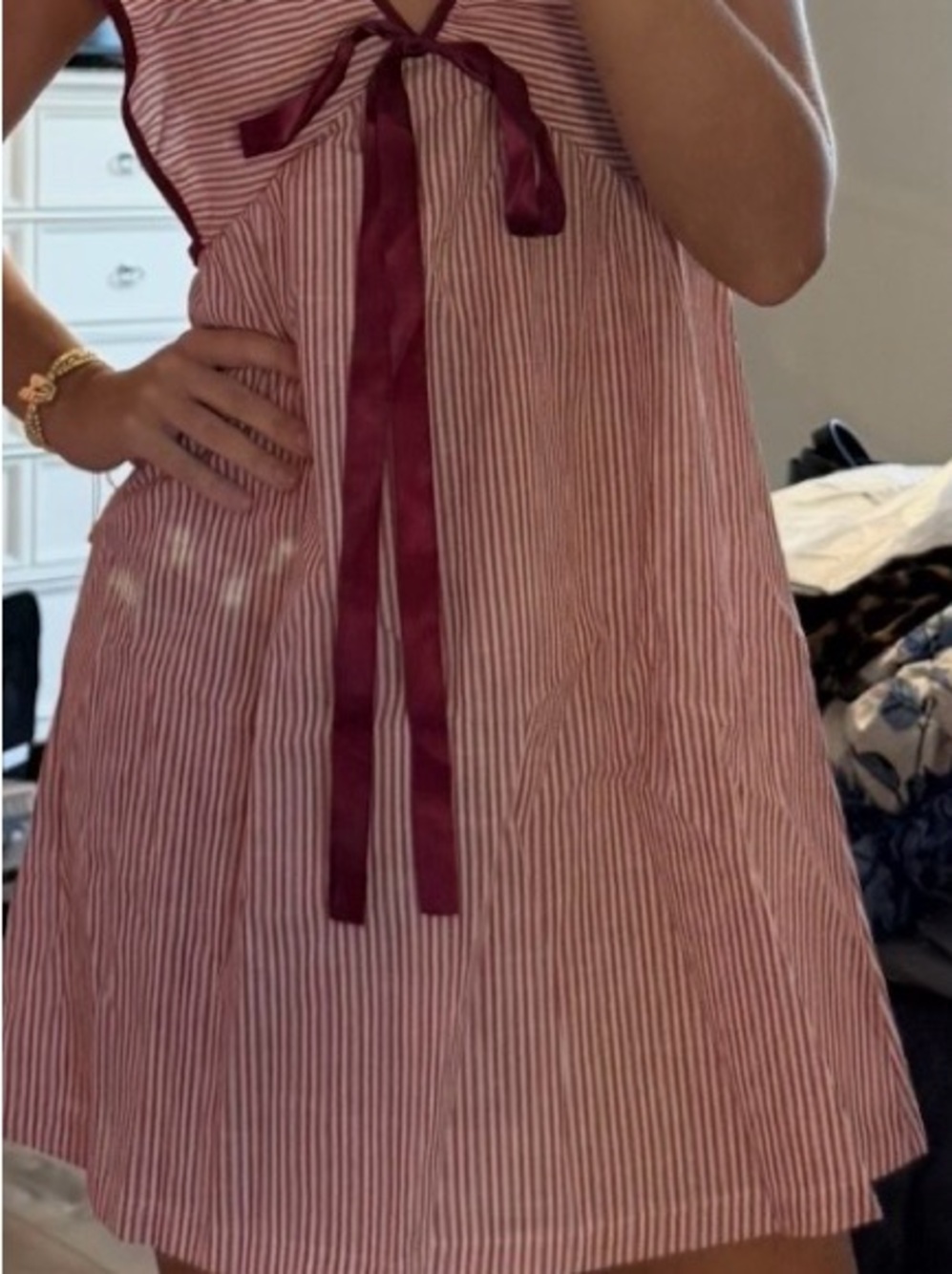 women’s  Red Striped Summer Dress with Bow